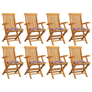 vidaXL Chaises de jardin et coussins à carreaux rouge 8Pièces Teck massif