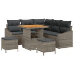 Ensemble de canapé de jardin 8 pièces avec coussins gris en poly rotin acacia