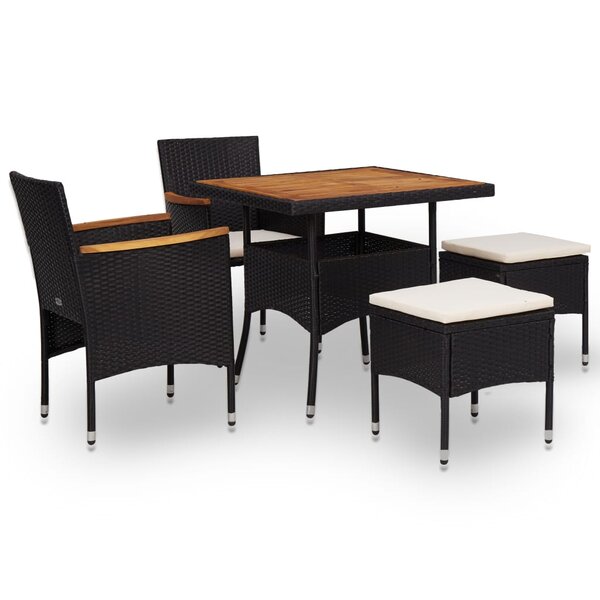 vidaXL Mobilier d'extérieur 5 Pièces Noir Résine tressée et bois d'acacia
