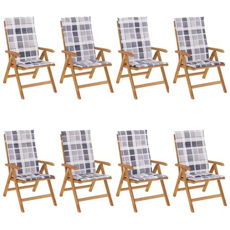 vidaXL Chaises de jardin inclinables et coussins lot de 8 teck solide