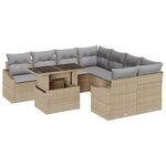 vidaXL Ensemble de canapés de jardin 9 pièces avec coussins beige poly rattan