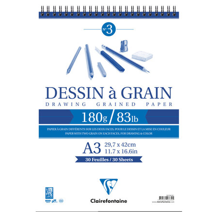 Bloc dessin à grain RI A3 180g 30F CLAIREFONTAINE