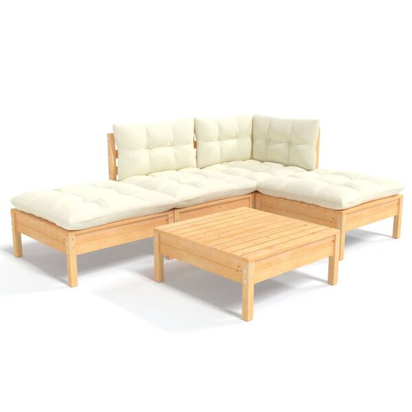 vidaXL Salon de jardin 5 Pièces avec coussins crème bois de pin