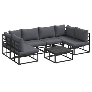 vidaXL Ensemble de canapé de jardin avec coussin 7 Pièces Noir Aluminium