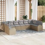Ensemble de canapé de jardin 10 pièces avec coussins beige poly rattan