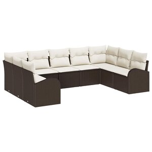 vidaXL Ensemble de canapé de jardin 9 Pièces Marron et blanc polyrotin