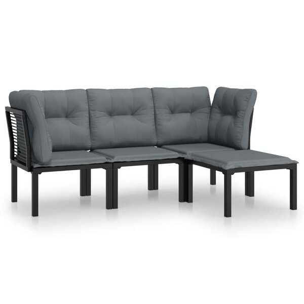 vidaXL Salon de jardin 4 Pièces noir et gris résine tressée