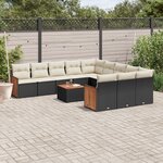 vidaXL Salon de jardin 12 Pièces avec coussins noir résine tressée