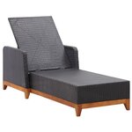 vidaXL Chaise longue Résine tressée et bois d'acacia massif Noir