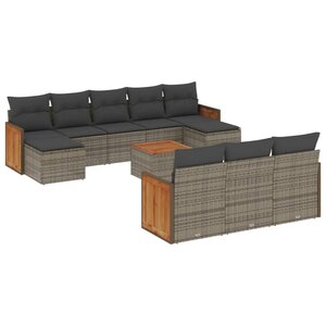 vidaXL Salon de jardin 11 Pièces avec coussins gris résine tressée