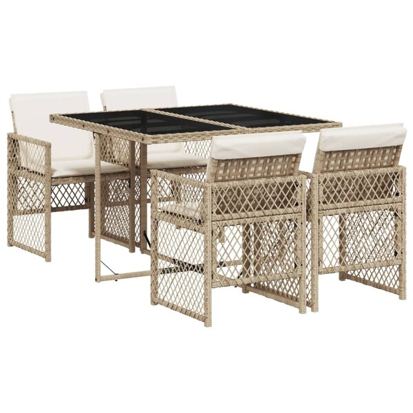 vidaXL Ensemble à manger de jardin avec coussins 5Pièces Beige poly rotin