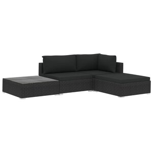 vidaXL Salon de jardin 4 Pièces avec coussins Résine tressée Noir