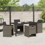 vidaXL Ensemble de repas de jardin de 5 pièces avec coussins en rattan poly gris