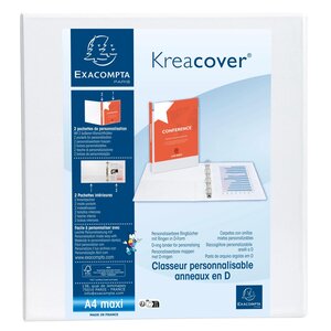 Classeur Pp Personnalisable Kreacover - 2 Anneaux En D 50mm - A4 Maxi - Blanc - Exacompta
