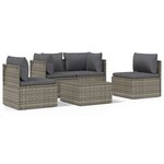 vidaXL Salon de jardin 5 Pièces avec coussins Gris Résine tressée