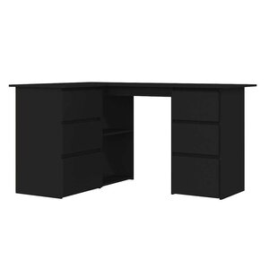 Bureau table poste de travail meuble d'ordinateur informatique étude d'angle 145 x 100 x 76 cm bois d'ingénierie noir 02_0023691