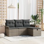 Ensemble de Canapé de Jardin 4 pièces avec Coussins en Rotin Poly Gris