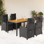 vidaXL Ensemble à manger de jardin coussins 5Pièces Noir Résine tressée