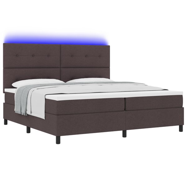 vidaXL Lit à Ressorts avec Matelas & LED Marron Foncé 200x200 cm Tissu
