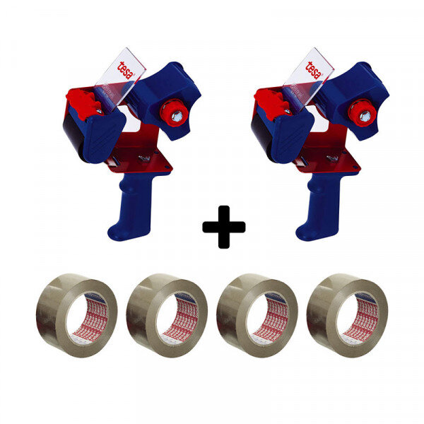 Lot de 2 dévidoirs en métal + 4 rouleaux de rubans adhésif tesa basic havane