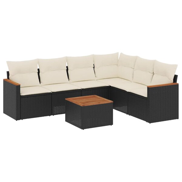 vidaXL Salon de jardin 7 Pièces avec coussins noir résine tressée