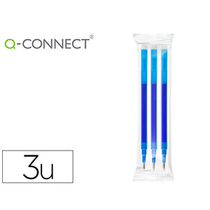 Recharge roller q-connect encre effacable couleur bleu  set de 3u
