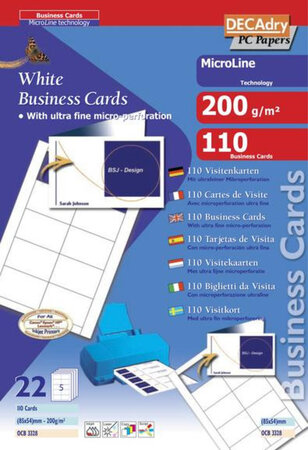 Pack 110 Double Cartes 200G.Blanc 85X54
