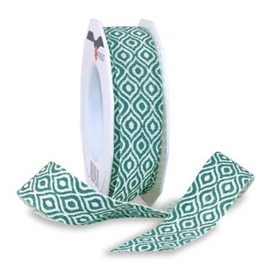 Ruban linière ethno 15-m-rouleau 25 mm vert sauge/creme