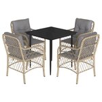 vidaXL Ensemble à manger de jardin coussins 5 Pièces mélange beige rotin