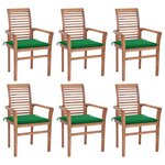 vidaXL Chaises à dîner 6 Pièces avec coussins vert Bois de teck solide