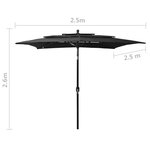 vidaXL Parasol à 3 niveaux avec mât en aluminium Noir 2 5x2 5 m