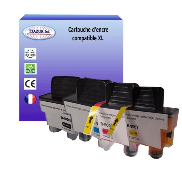 T3AZUR Lot de 4 Cartouches compatibles avec Brother LC900 pour Brother MFC-210C  MFC-215C  MFC-3240C  MFC-3340CN