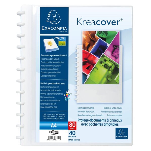 Protège-documents À Anneaux Et Pochettes Détachables Kreacover 80 Vues - A4 - Blanc - X 4 - Exacompta