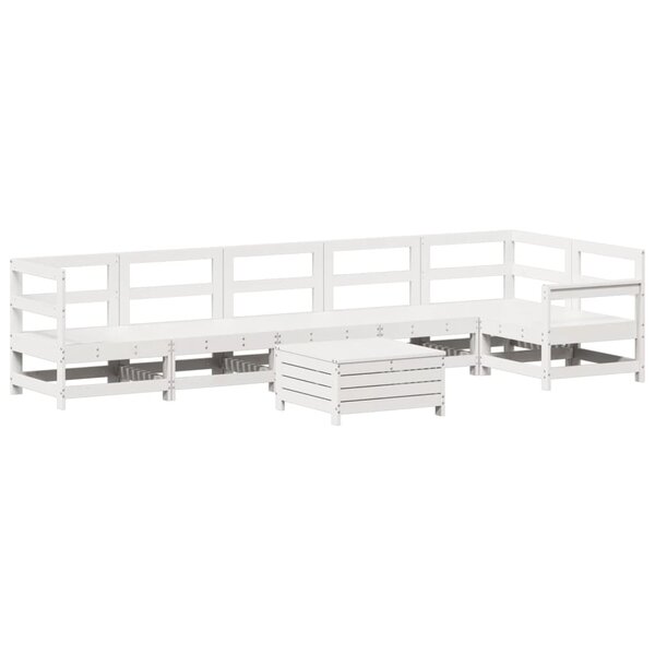 vidaXL Salon de jardin 7 Pièces blanc bois de pin massif
