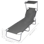 vidaXL Chaise longue pliable avec auvent Acier Gris