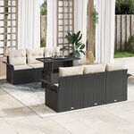 Ensemble de canapé de jardin de 7 pièces vidaXL avec coussins en rattan poly noir