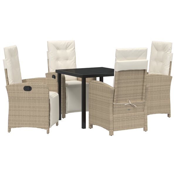 vidaXL Ensemble de salle à manger de jardin 5 pièces avec coussins en poly rotin beige