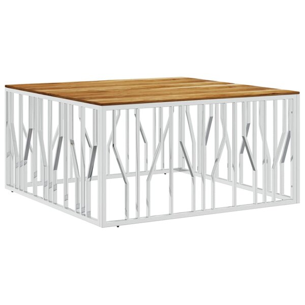 vidaXL Table basse argenté acier inoxydable et bois massif d'acacia