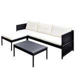 vidaXL Salon de jardin 3 Pièces avec coussins Résine tressée Noir