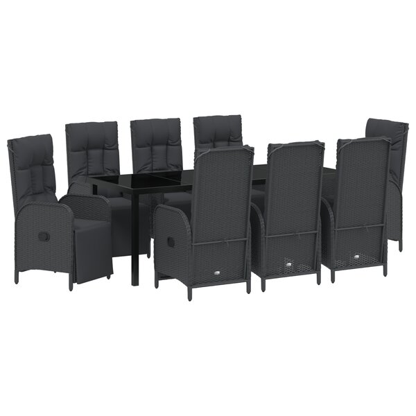 vidaXL Ensemble de salle à manger de jardin 9 pièces avec coussins noirs en poly rattan