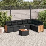 vidaXL Salon de jardin 8 Pièces avec coussins noir résine tressée