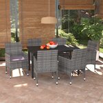 vidaXL Mobilier à dîner de jardin et coussins 7Pièces Résine tressée Gris