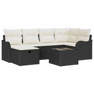 vidaXL Ensemble de canapé de jardin avec coussin 7 Pièces Noir Poly rotin