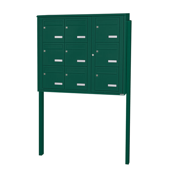 Bloc collectif Leabox 3x3 grade 3 simple face extérieur fixation sur pieds à sceller vert mousse ral 6005 finition brillante