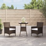 vidaXL Ensemble de bistro de jardin 3 Pièces coussins marron poly rotin