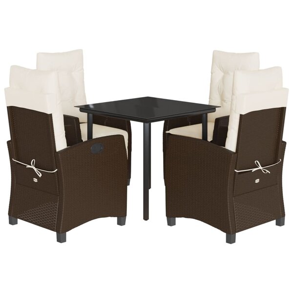 vidaXL Ensemble à manger de jardin 5 Pièces et coussins marron poly rotin