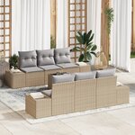 vidaXL Ensemble de canapé de jardin 7 pièces avec coussins Beige Poly Rattan