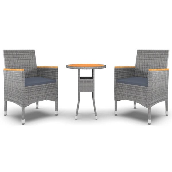 vidaXL Mobilier à dîner de jardin 3 Pièces Résine tressée Gris