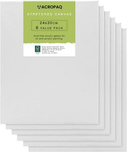 ACROPAQ lot 6 toiles à Peindre avec châssis 24 x 30 cm- Surface en coton de qualité supérieure 280 g/m²- Conforme FSC sans acide