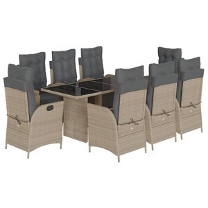 vidaXL Ensemble à manger de jardin et coussins 9 Pièces gris clair rotin